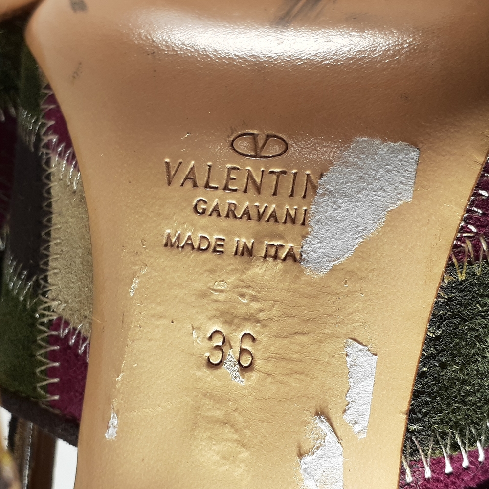 Valentino vintage Y2K patchwork suede heels burgundy green cream Brown - Picture 10 of 10